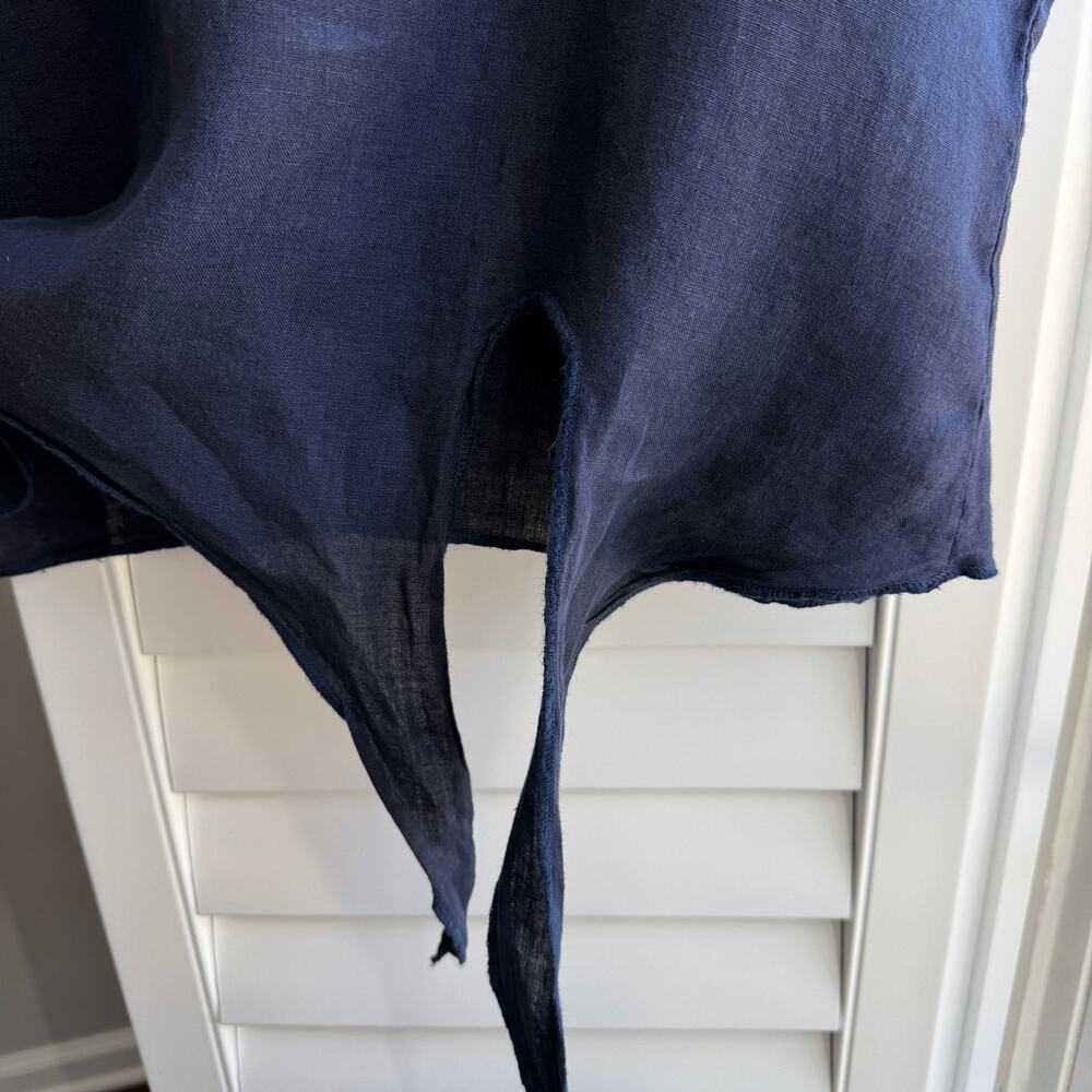 CHERISHH Top Womens Large Navy 100% Linen Front Tie Coastal Beachy Resort Wear - Picture 8 of 12